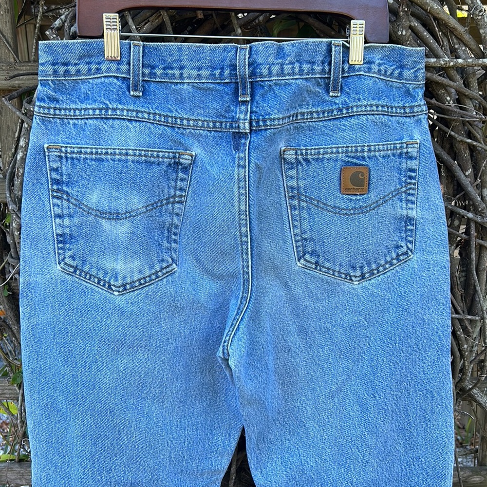 Men's Carhartt Relaxed Fit Denim Work Pants Light Wash 38x32 dungarees - Picture 6 of 10